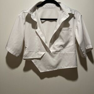 White Cropped Button-Up Shirt
